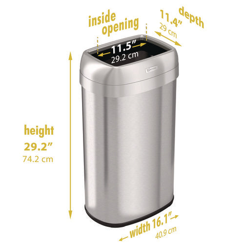 Open Top Trash Can, Oval, 16 Gal, Plastic/stainless Steel, Silver