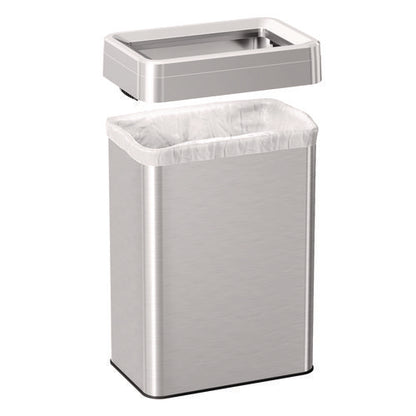 Open Top Trash Can, Rectangular, 16 Gal, Plastic/stainless Steel, Silver