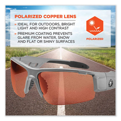 Skullerz Dagr Safety Glasses, Matte Gray Nylon Impact Frame, Polarized Copper Polycarbonate Lens