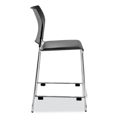 Cafetorium Counter Height Stool, Padded, Supports Up To 300 Lb, 24" Seat Height, Black Seat, Black Back, Chrome Base