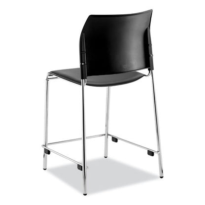 Cafetorium Counter Height Stool, Padded, Supports Up To 300 Lb, 24" Seat Height, Black Seat, Black Back, Chrome Base