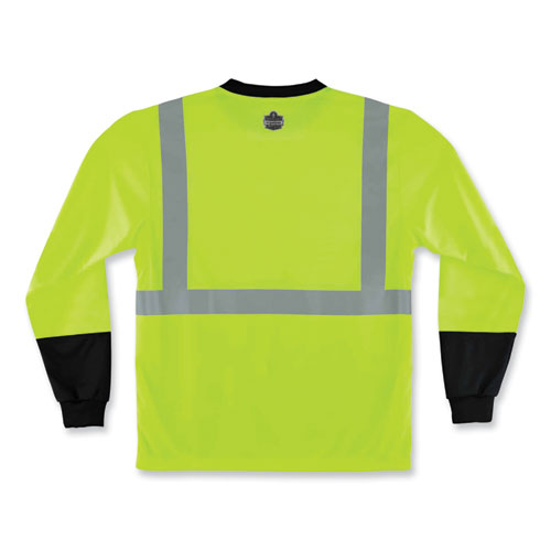 Glowear 8291bk Type R Class 2 Black Front Long Sleeve T-shirt, Polyester, Small, Lime