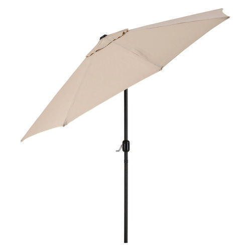 Outdoor Umbrella With Tilt Mechanism, 102" Span, 94" Long, Tan Canopy, Black Handle