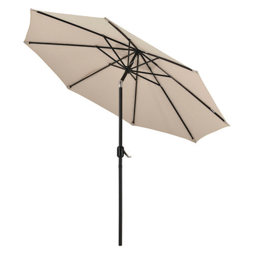 Outdoor Umbrella With Tilt Mechanism, 102" Span, 94" Long, Tan Canopy, Black Handle