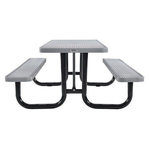 Expanded Steel Picnic Table, Rectangular, 96 X 62 X 29.5, Gray Top, Gray Base/legs