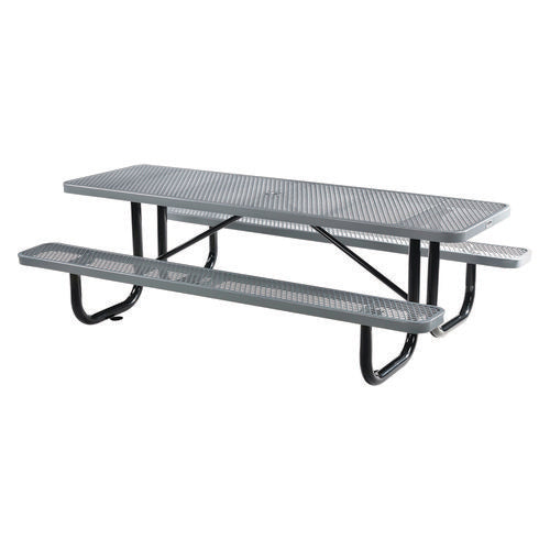 Expanded Steel Picnic Table, Rectangular, 96 X 62 X 29.5, Gray Top, Gray Base/legs