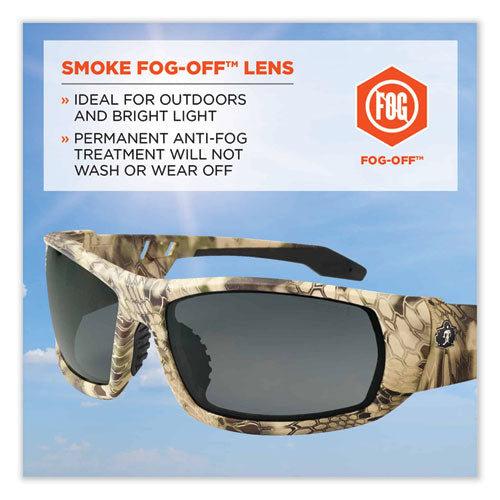 Skullerz Odin Safety Glasses, Kryptek Highlander Nylon Impact Frame, Anti-fog Smoke Polycarbonate Lens