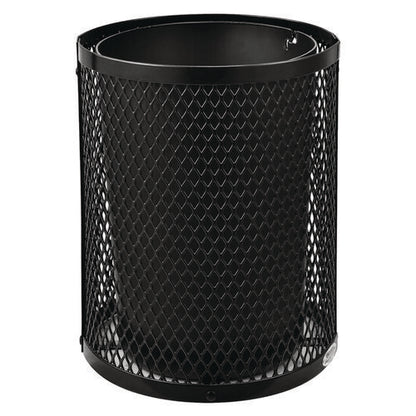 Outdoor Diamond Steel Trash Can, Rain Bonnet Lid, 36 Gal, Black