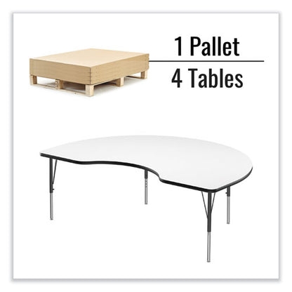 Markerboard Activity Table, Kidney Shape, 72" X 48" X 19" To 29", White Top, Black Legs, 4/pallet