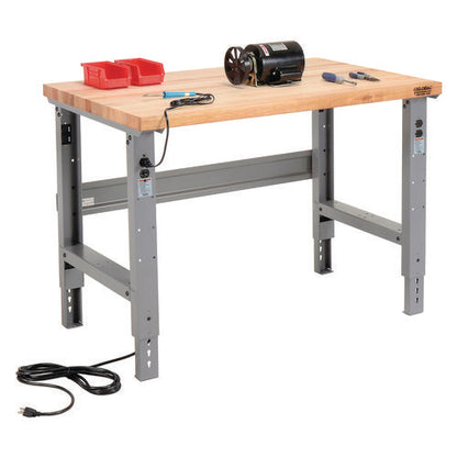 Standard Duty Butcher Block Top Adjustable Height Workbench, 48 X 30 X 30.88 To 36.88, Gray