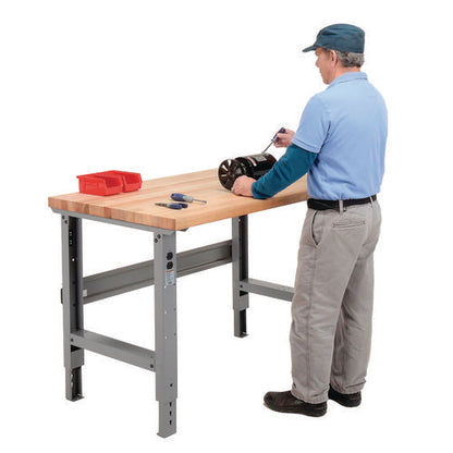 Standard Duty Butcher Block Top Adjustable Height Workbench, 48 X 30 X 30.88 To 36.88, Gray