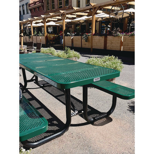 Expanded Steel Picnic Table, Rectangular, 96 X 62 X 29.5, Green Top, Green Base/legs