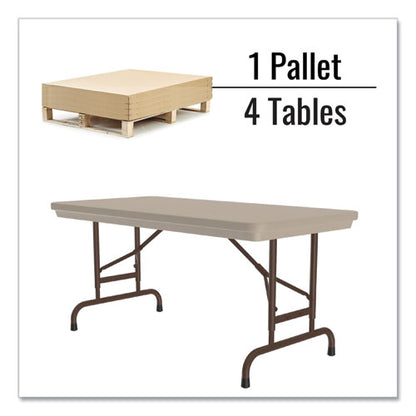 Adjustable Folding Table, Rectangular, 48" X 24" X 22" To 32", Mocha Granite Top, Brown Legs, /pallet