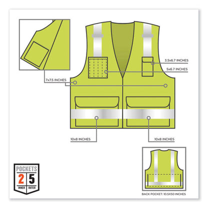 Glowear 8250z Class 2 Surveyors Zipper Vest, Polyester, Large/x-large, Lime