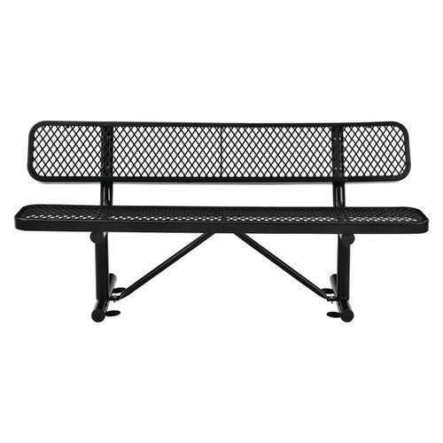 Expanded Steel Bench With Back, 72" X 24" X 33", Black Seat/back, Black Base