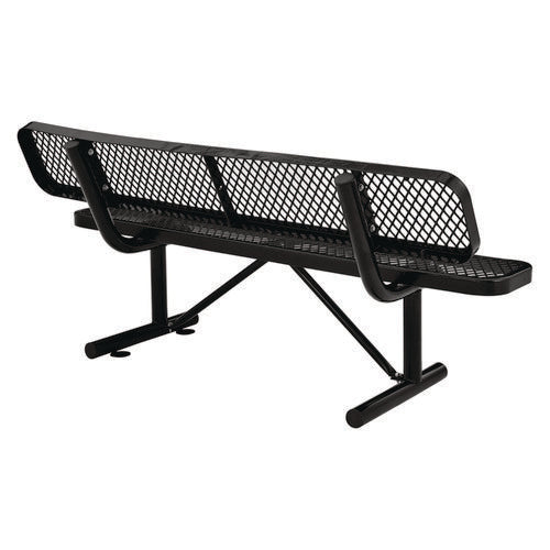 Expanded Steel Bench With Back, 72" X 24" X 33", Black Seat/back, Black Base