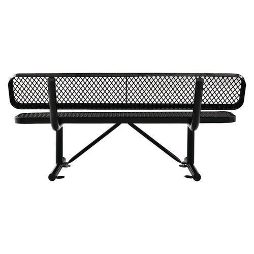 Expanded Steel Bench With Back, 72" X 24" X 33", Black Seat/back, Black Base