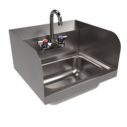 Stainless Steel Hand Sink With Side Splashes And Faucet, 14" L X 10" W X 5" H