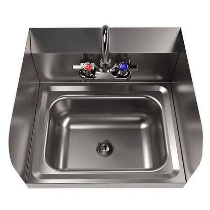 Stainless Steel Hand Sink With Side Splashes And Faucet, 14" L X 10" W X 5" H