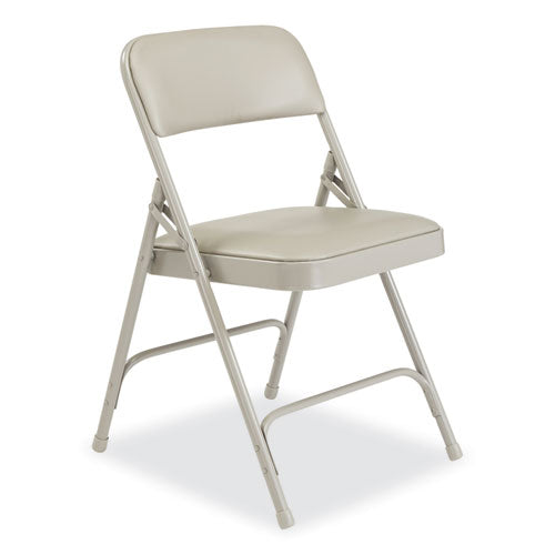 1200 Series Premium Vinyl Dual-hinge Folding Chair, Supports Up To 500lb, 17.75" Seat Height, Warm Gray, 4/carton