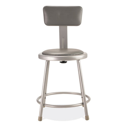 6400 Series Heavy Duty Vinyl Padded Stool With Backrest, Supports 300 Lb, 18" Seat Height, Gray Seat, Gray Back, Gray Base