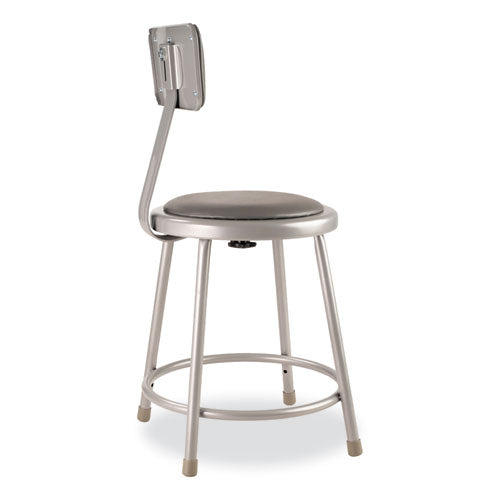 6400 Series Heavy Duty Vinyl Padded Stool With Backrest, Supports 300 Lb, 18" Seat Height, Gray Seat, Gray Back, Gray Base