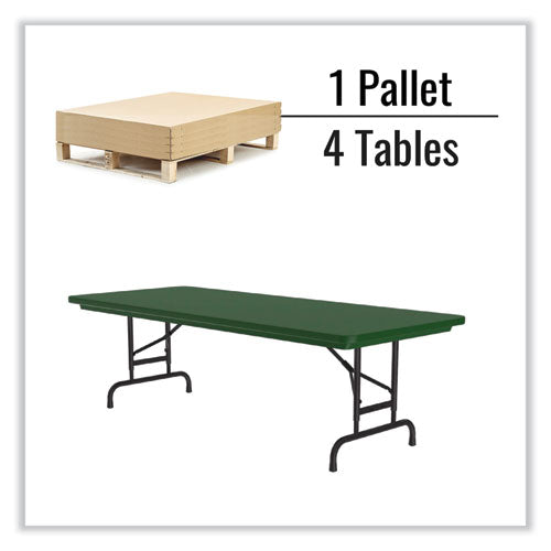 Adjustable Folding Tables, Rectangular, 72" X 30" X 22" To 32", Green Top, Black Base, 4/pallet