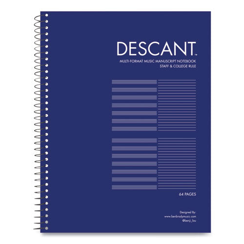 Music Notebook, Medium/college Rule, Transcription Format, Blue Cover, (32) 8.5 X 11 Sheets, 24/carton