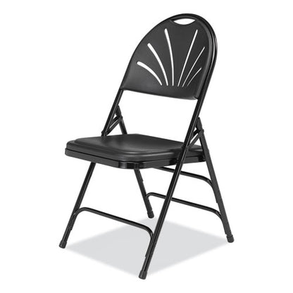 1100 Series Fan-back Tri-brace Dual Hinge Folding Chair, Supports Up To 500 Lb, 17.75" Seat Height, Black, 4/carton