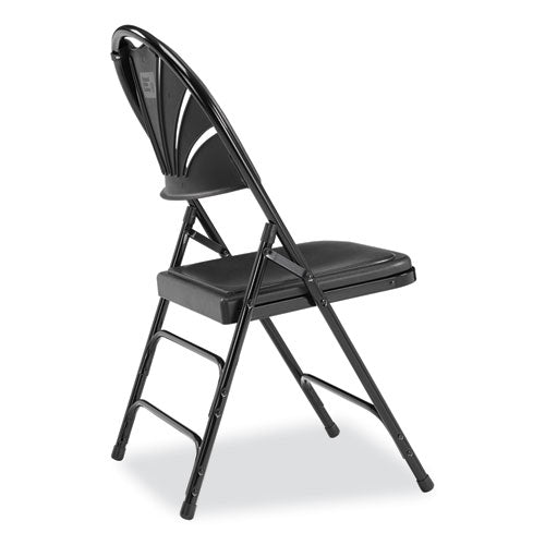 1100 Series Fan-back Tri-brace Dual Hinge Folding Chair, Supports Up To 500 Lb, 17.75" Seat Height, Black, 4/carton