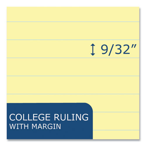 Wide Landscape Format Writing Pad, Medium/college Rule, 40 Canary 11 X 9.5 Sheets, 18/carton