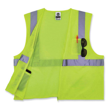 Glowear 8256z Class 2 Self-extinguishing Zipper Vest, Polyester, Large/x-large, Lime