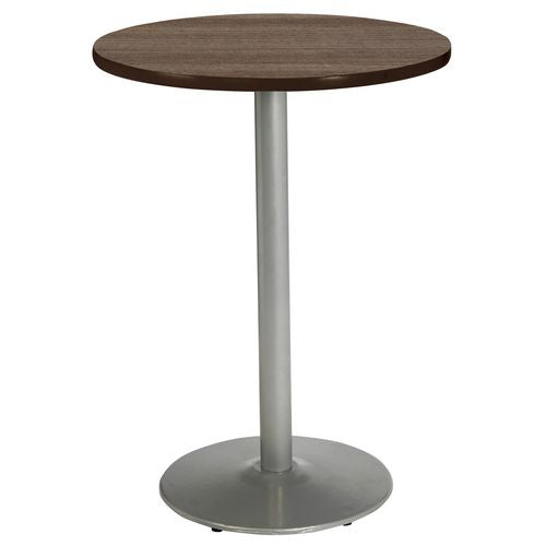 Pedestal Bistro Table With Four Navy Kool Series Barstools, Round, 36" Dia X 41h, Studio Teak