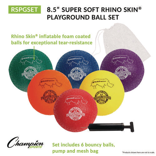 Rhino Soft Playground Ball Set, 8.5" Diameter, Assorted Colors, 6/set