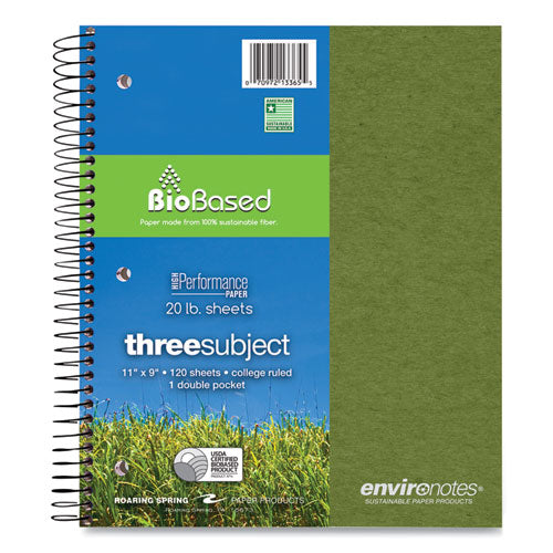 Earthtones Biobased 3 Subject Notebook, Medium/college Rule, Randomly Assorted Covers, (120) 11 X 9 Sheets, 24/carton