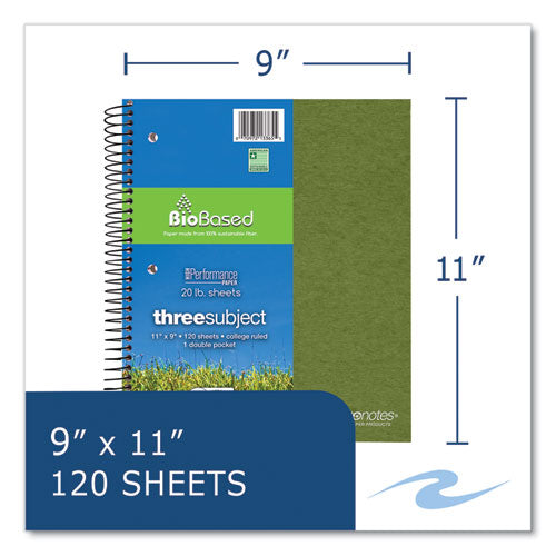 Earthtones Biobased 3 Subject Notebook, Medium/college Rule, Randomly Assorted Covers, (120) 11 X 9 Sheets, 24/carton