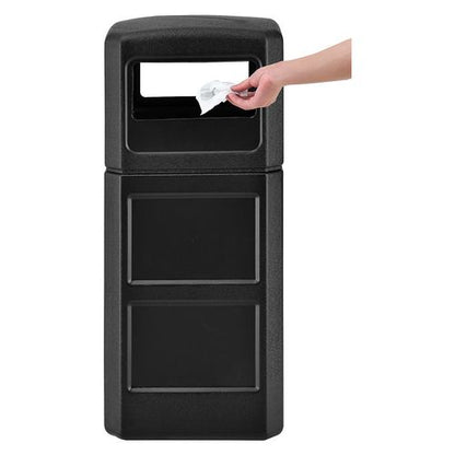 Square Plastic Waste Receptacle, Dome Lid With Open Sides, 42 Gal, Black