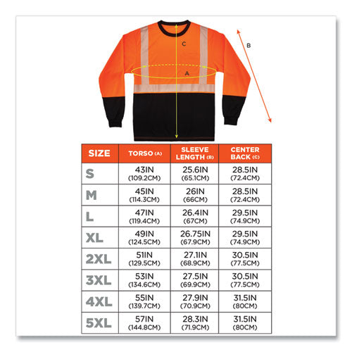 Glowear 8281bk Class 2 Long Sleeve Shirt With Black Bottom, Polyester, 5x-large, Orange