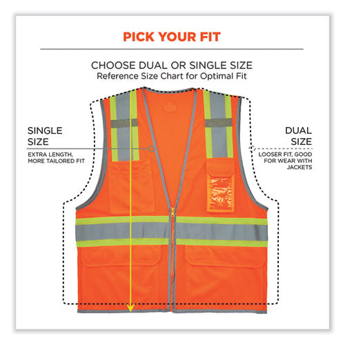 Glowear 8246z Class 2 Two-tone Mesh Reflective Binding Zipper Vest, Polyester, Small/medium, Orange