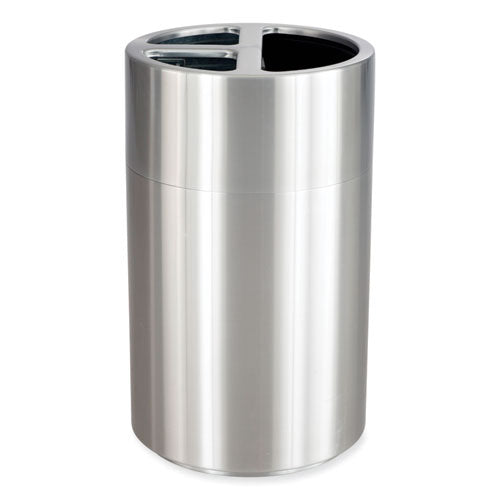 Triple Recycling Receptacle, 40 Gal, Steel, Brushed Aluminum