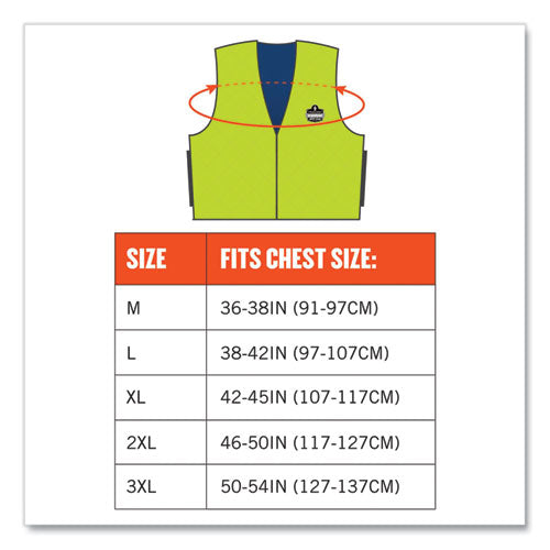 Chill-its 6665 Embedded Polymer Cooling Vest With Zipper, Nylon/polymer, Large, Lime