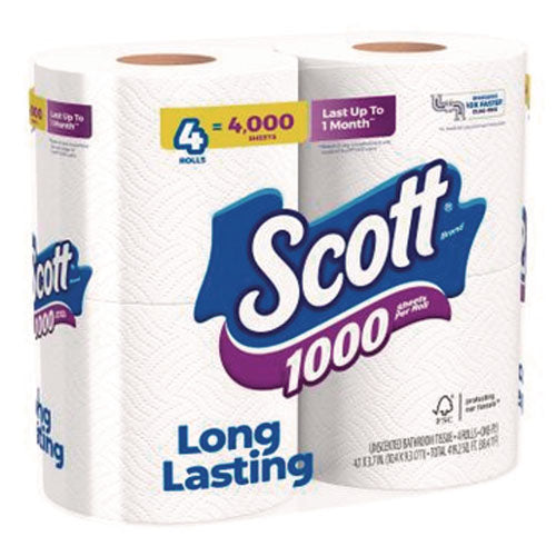 1000 Bathroom Tissue, Septic Safe, 1-ply, White, 1,000 Sheets/roll, 4 Rolls/pack, 12 Packs/carton