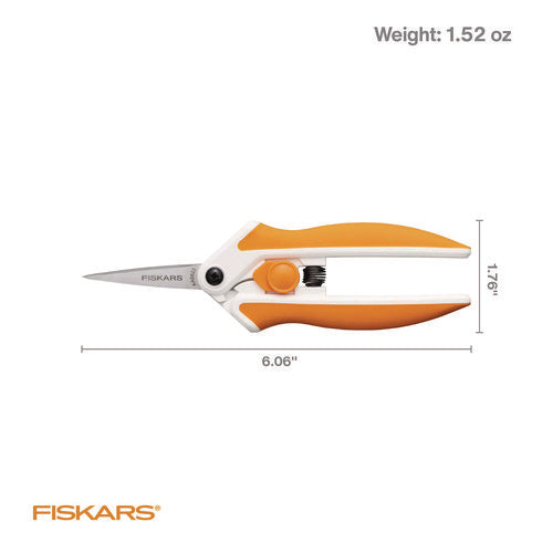 Micro-tip Easy Action Scissors, 6.1" Long, 1.75” Cut Length, Orange/white Handle