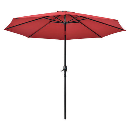 Outdoor Umbrella With Tilt Mechanism, 102" Span, 94" Long, Red Canopy, Black Handle