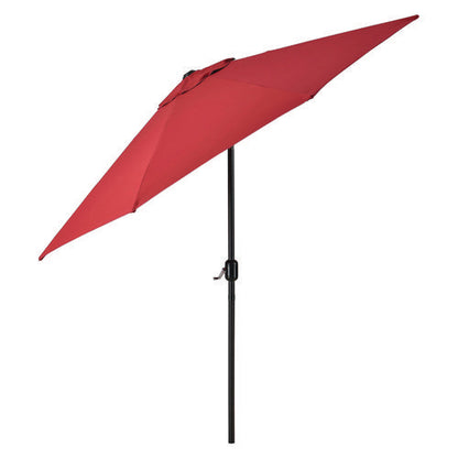 Outdoor Umbrella With Tilt Mechanism, 102" Span, 94" Long, Red Canopy, Black Handle