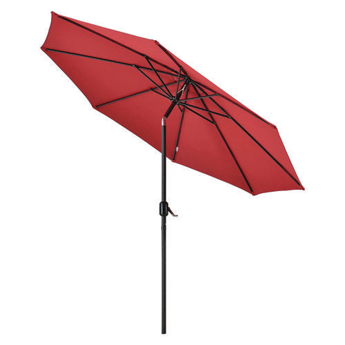 Outdoor Umbrella With Tilt Mechanism, 102" Span, 94" Long, Red Canopy, Black Handle