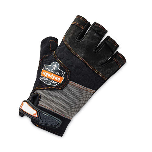 Proflex 901 Half-finger Leather Impact Gloves, Black, Large, Pair