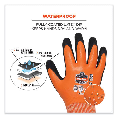 Proflex 7551 Ansi A5 Coated Waterproof Cr Gloves, Small, Orange, Pair