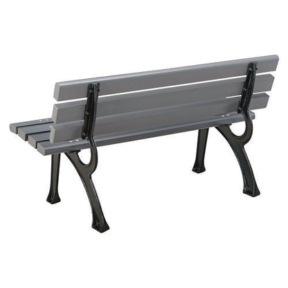 Recycled Plastic Benches With Back, 48" X 23" X 28", Gray Seat/back, Gray Base