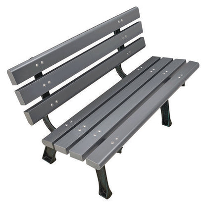 Recycled Plastic Benches With Back, 48" X 23" X 28", Gray Seat/back, Gray Base